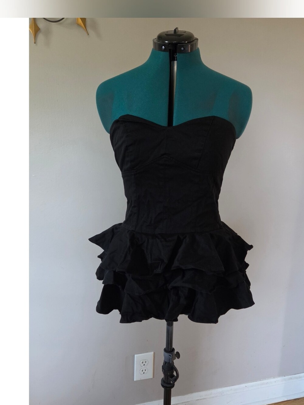 Black Strapless Ruffle Dress